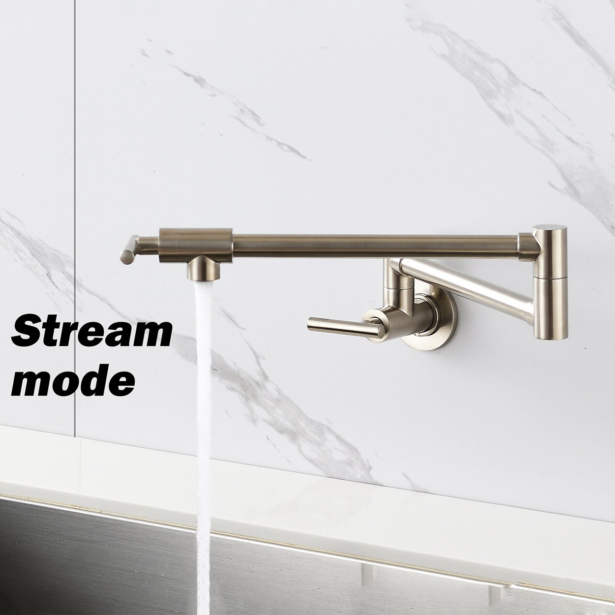 Wall Mount Pot Filler Faucet Brass Pot Filler Brushed Gold Folding Faucet Swing Arm Kitchen Faucets Lead-Free Commercial Stretchable Single Hole Two Handles Faucet