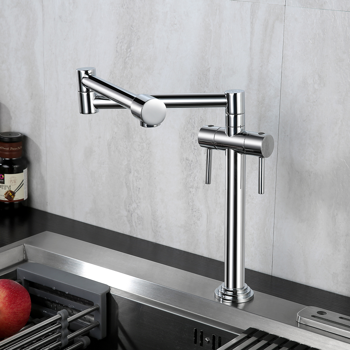 Modern 16-inch Tall 2-Handle Pot Filler with 360-Degree Swivel in Chrome