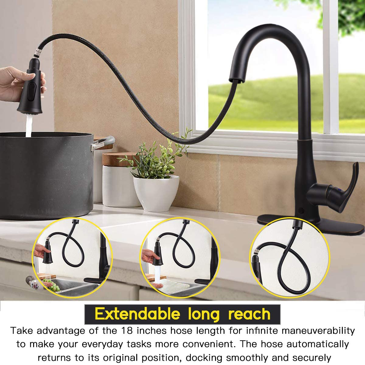 Aquacubic cUPC Touchless Kitchen Faucets Motion Sensor Automatic Kitchen Sink Faucet with 2 Function Pull Down Sprayer