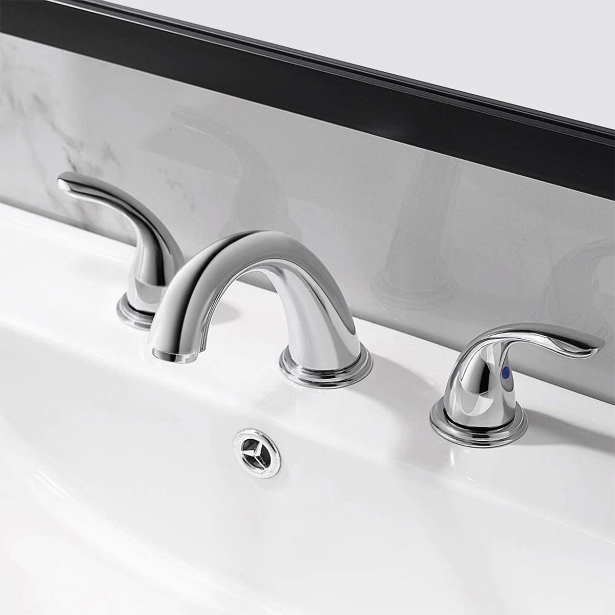 Aquacubic Polished Chrome Widespread 2 Handle 3 Hole Bathroom Basin Sink Faucet with Drain Assembly