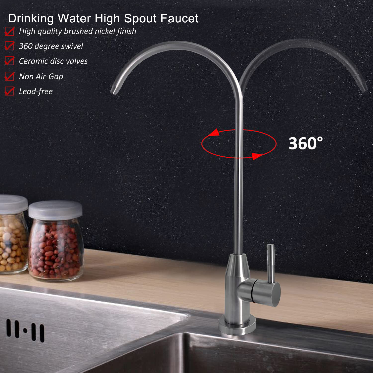 Aquacubic Beverage Faucet Cold Water Faucet Single Handle Drinking Water Faucet with Gooseneck