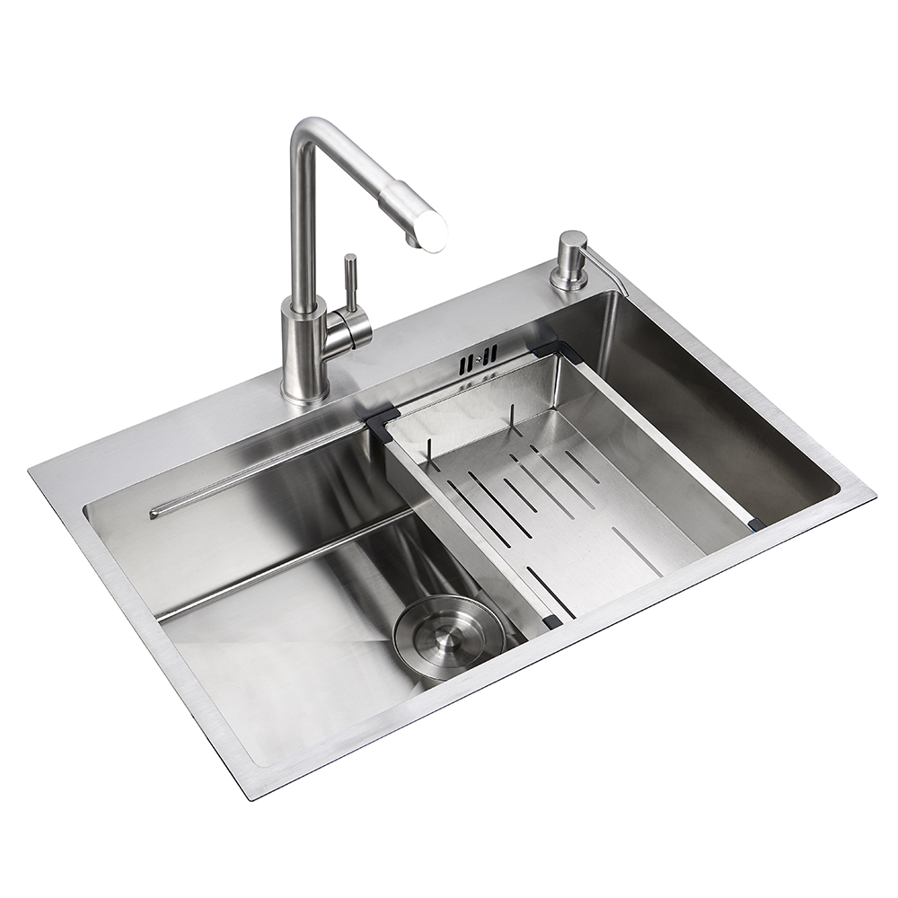 Aquacubic 26 x 17 Inch Kitchen Fixtures Drop In Topmount Workstation Single Bowl Handmade 304 Stainless Steel Kitchen Sink