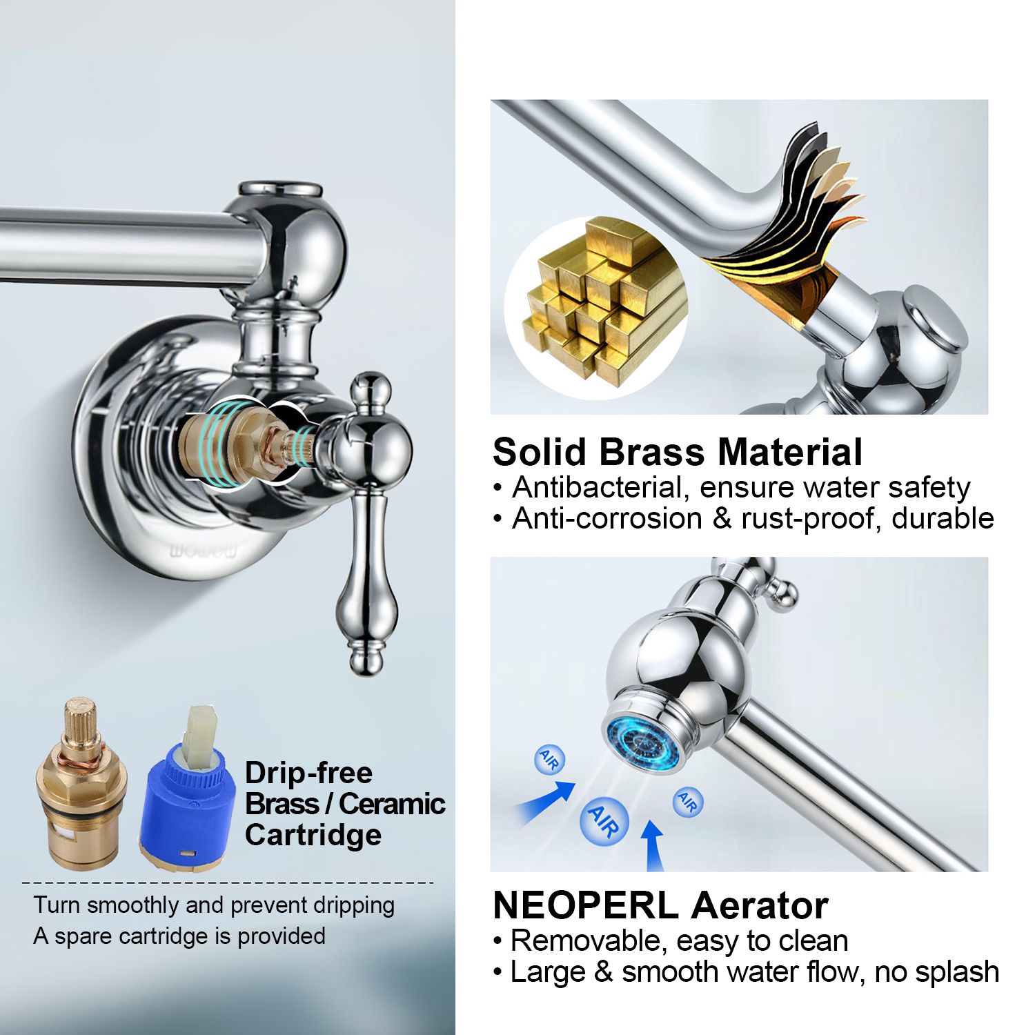 Aquacubic Pot Filler Faucet Commercial Wall Mount Kitchen Stove Faucet