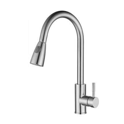 CUPC CE Stainless Steel Single Hole Brushed Pull Out Kitchen Sink Water Faucet / Tap