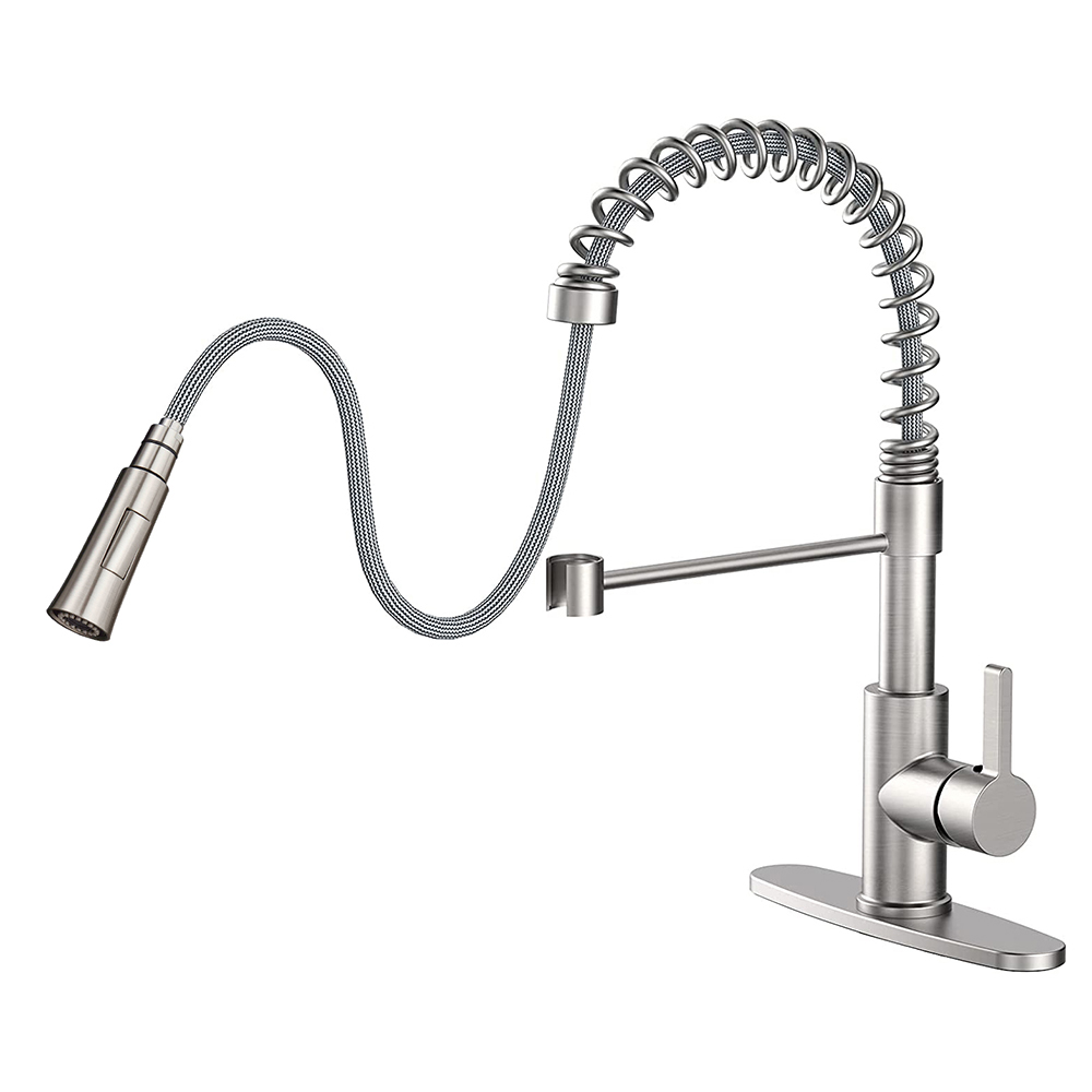 Single Handle Brushed Nickel Pull Down Spring Kitchen Sink Faucet / Tap