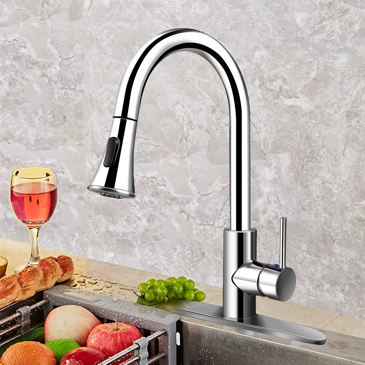 360 Rotation Zinc Alloy Single Hole Brushed Pull Down Kitchen Sink Water Faucet / Tap