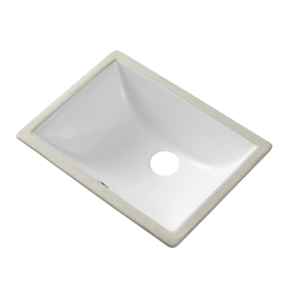 Aquacubic Rectangular Undermount Ceramic Bathroom Vessel Sink with Overflow