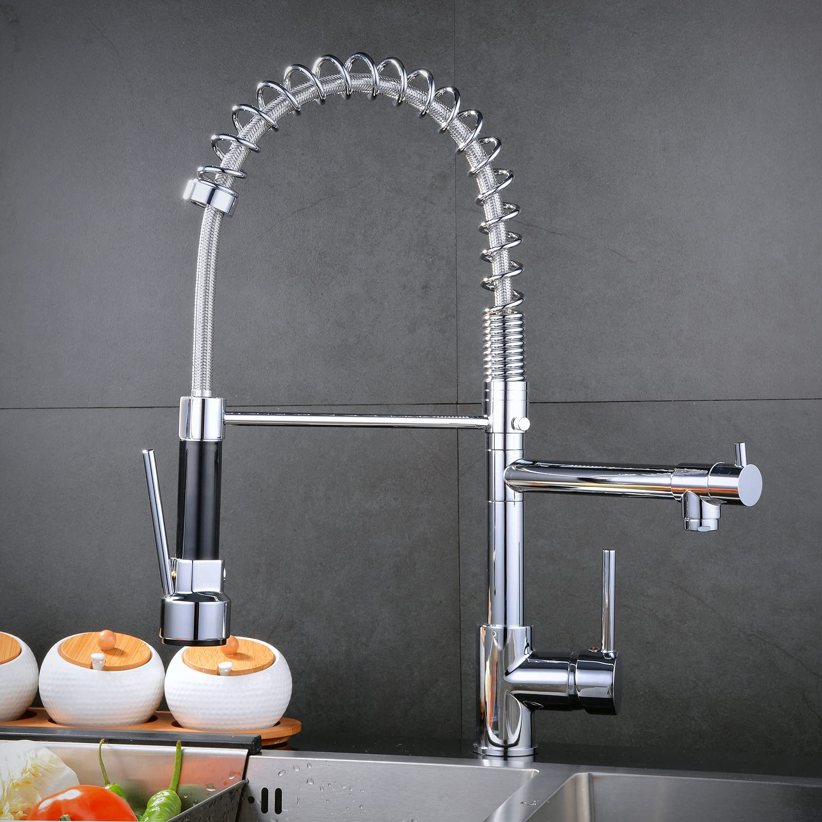 Aquacubic Top Class cUPC Commercial Spring neck Pull Down Kitchen Faucet with Sprayer 