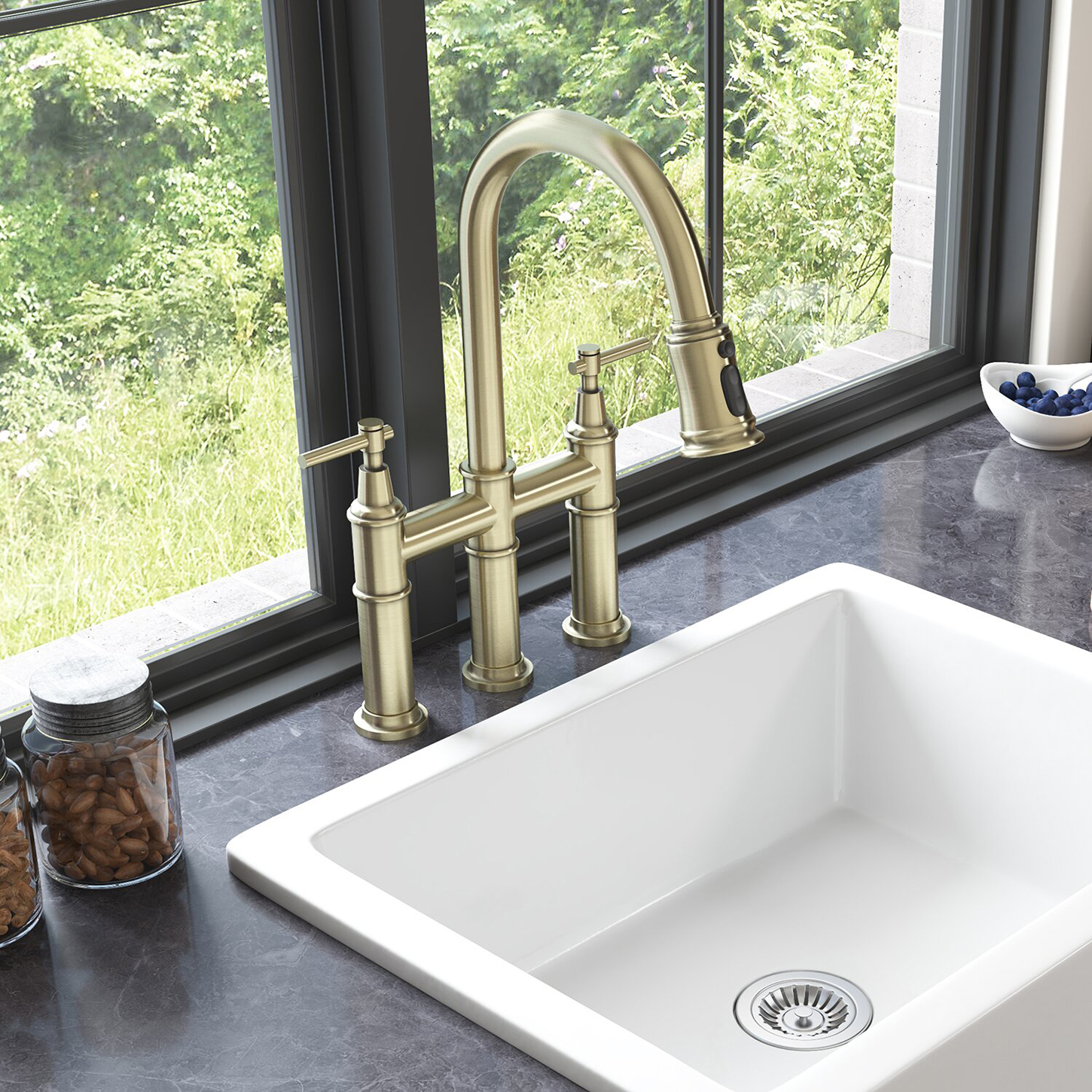 Luxury Induction Polished Bridge Faucet with Hand Spray
