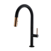 Single Handle Matt Black Pull Down Kitchen Sink Faucet / Tap with Rose Gold Sprayer