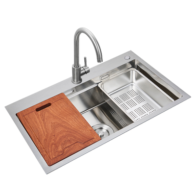 Aquacubic 30 x 18 Inch Kitchen Fixtures Drop In Topmount Workstation Single Bowl Handmade 304 Stainless Steel Kitchen Sink