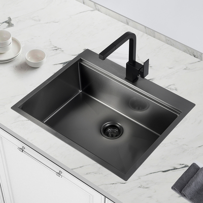 Stainless Steel Handmade Topmount Drop In UPC Gunmetal Black Nano Kitchen Sink with Ledge