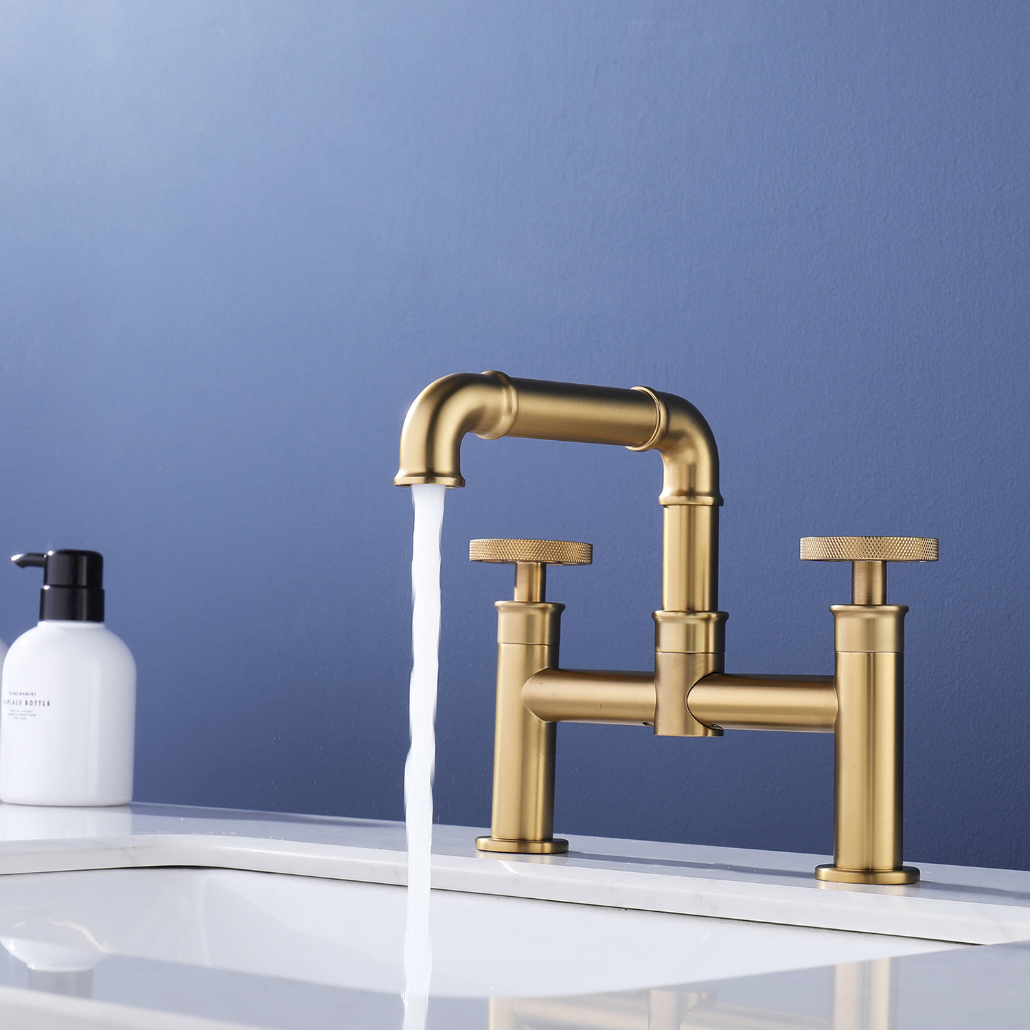 Aquacubic Brushed gold Industry Bridge Bathroom Basin Mixer Faucet