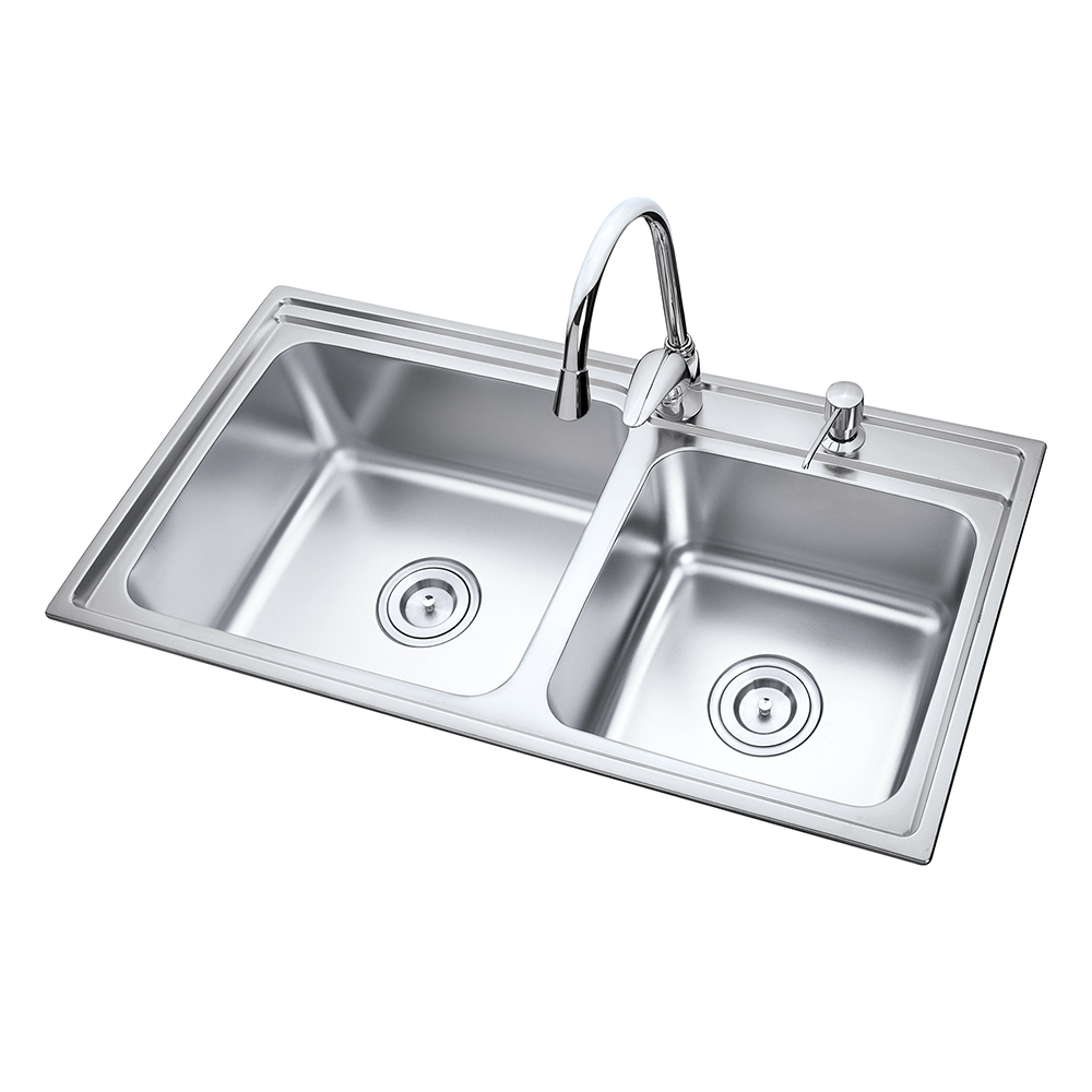 830 x 440 x 190 mm Double Bowl Stainless Steel Pressed / Drawn Kitchen Sink