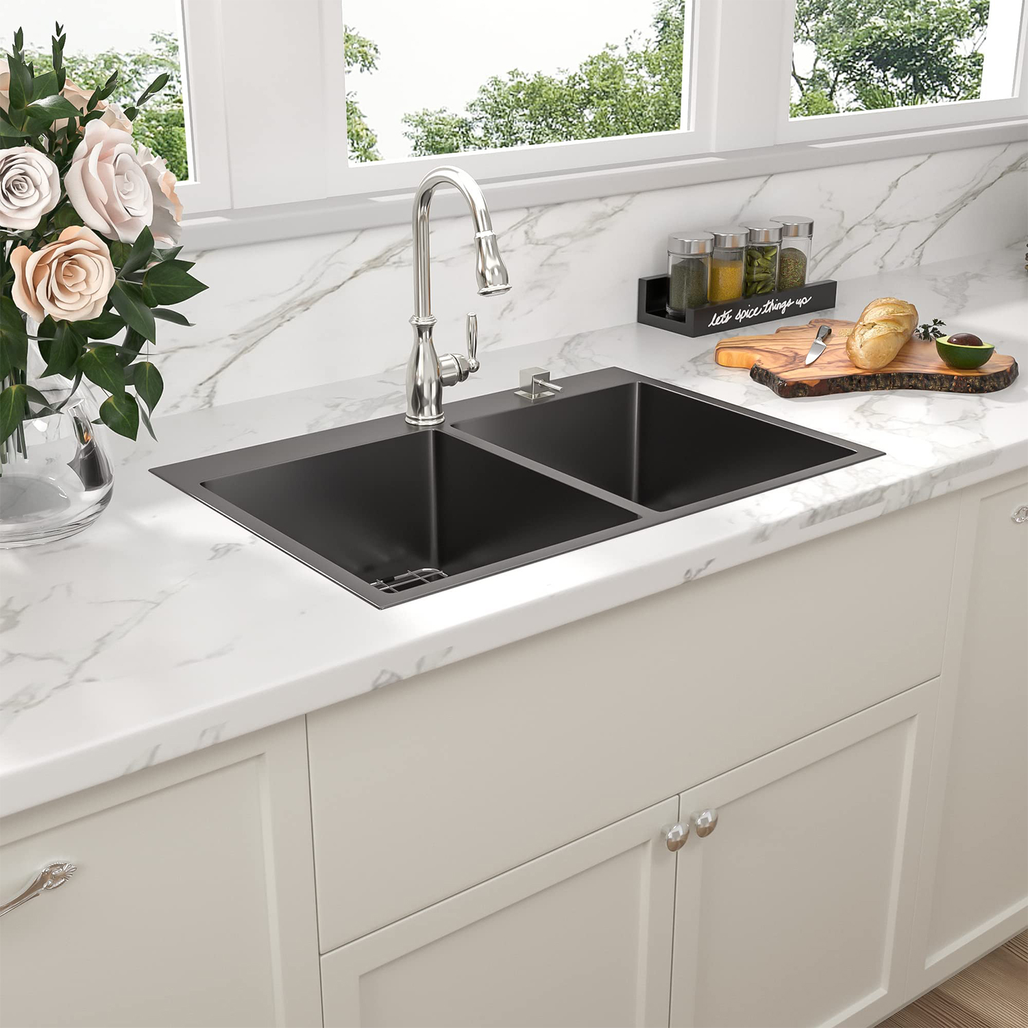 Black Stainless steel Single Bowl Topmount Kitchen Sink