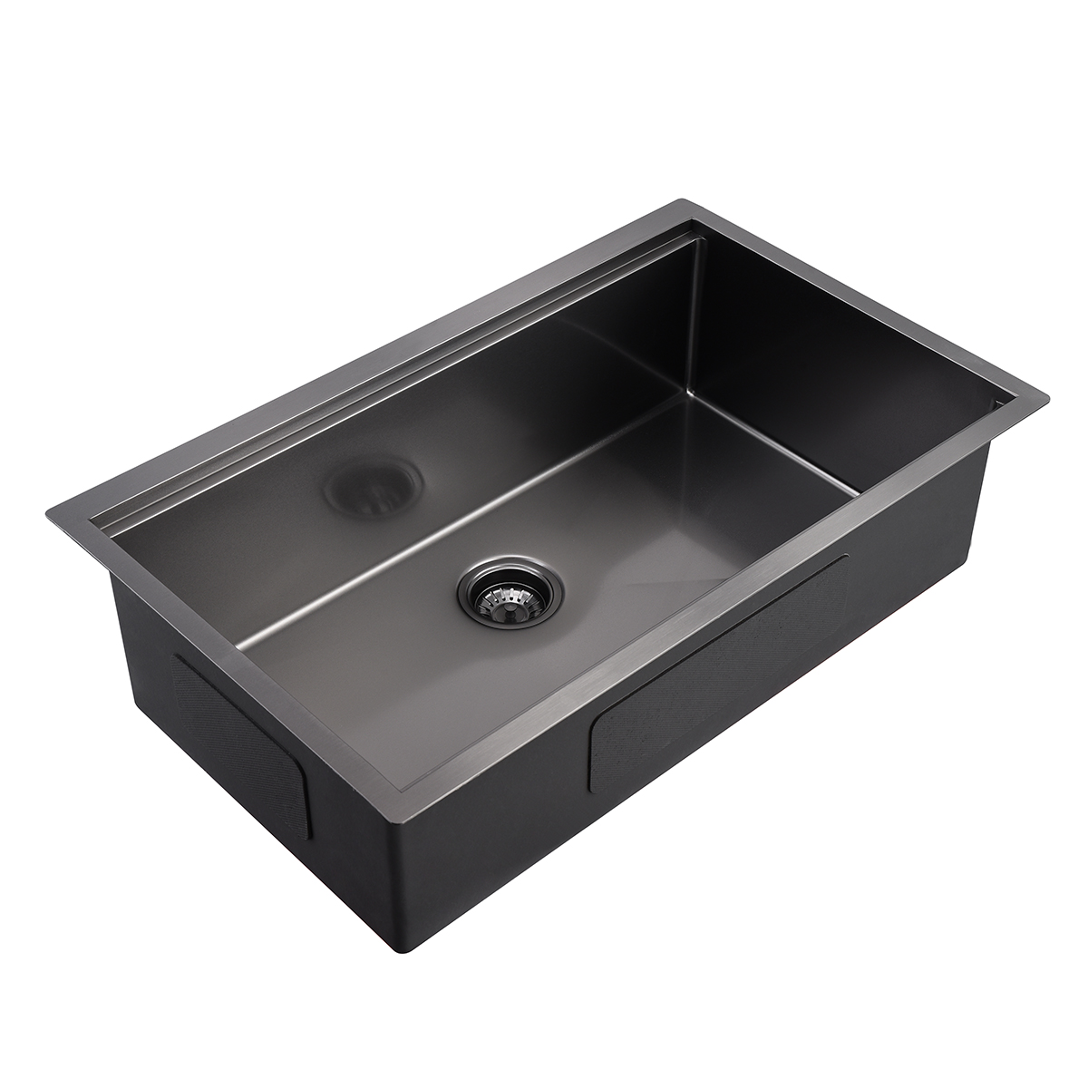 32" Stainless Steel Handmade Undermount Gunmetal Black Nano Kitchen Sink with Ledge