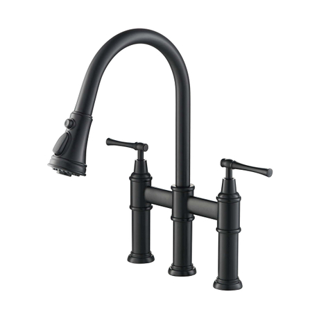 Matte Black Drinking Water Bridge Kitchen Faucet with Pull Down Sprayer