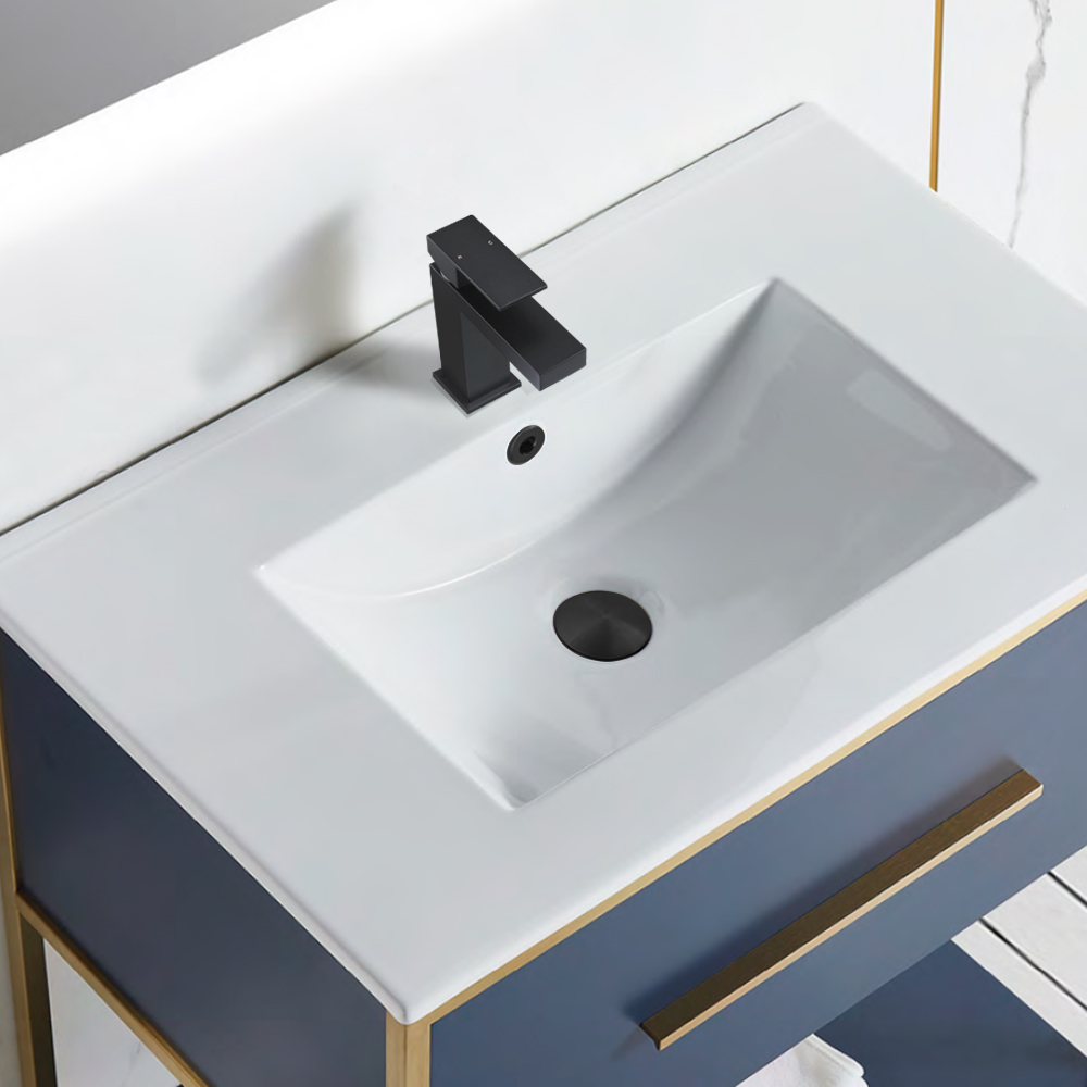cUPC Brass Single Hole Matte Black Bathroom Sink Faucet with Pop Up Drain