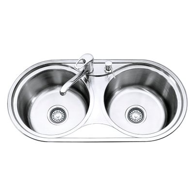 860 x 440 x 190 mm Double Bowl Stainless Steel Pressed / Drawn Kitchen Sink
