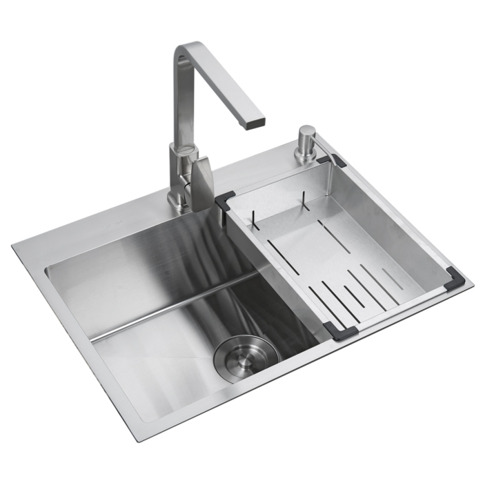Aquacubic 23 x 17 Inch Kitchen Fixtures Drop In Topmount Workstation Single Bowl Handmade 304 Stainless Steel Kitchen Sink
