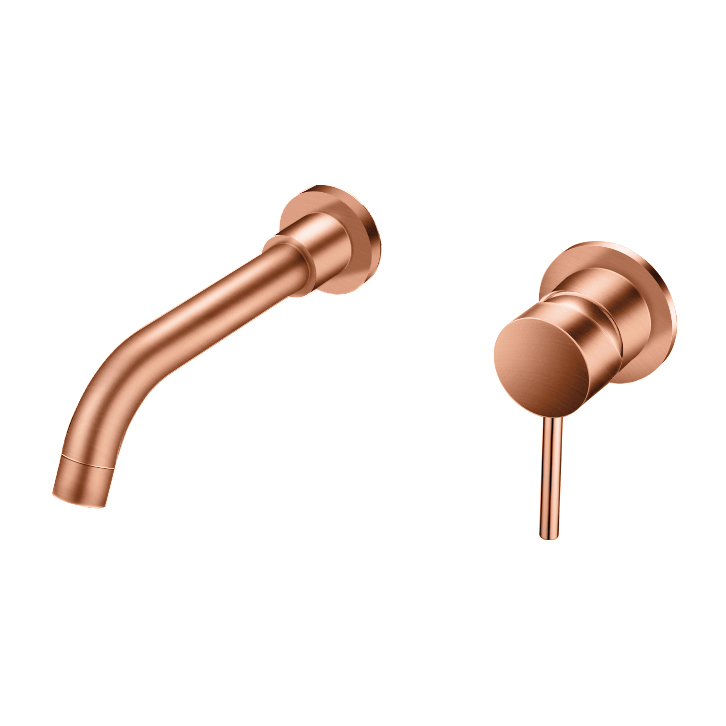 Solid Brass Single Handle Brushed Rose Gold Wall Mounted Bathroom Sink Lavatory Faucet