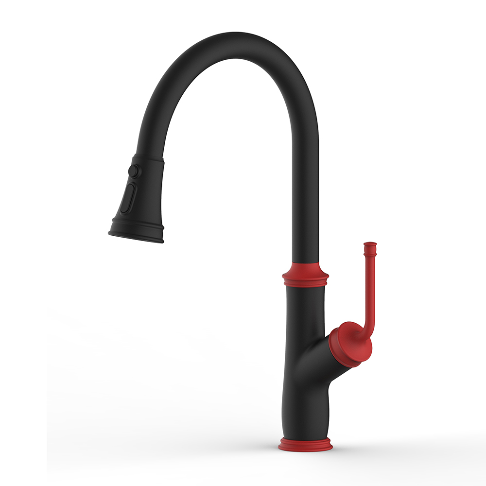 Lead Free Brass Body Black and Red Pull Down Kitchen Faucet AF3068-5BR