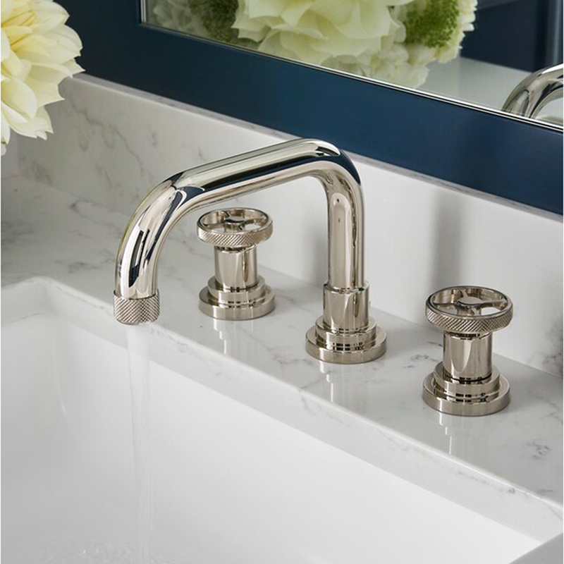 Aquacubic Satin Nickel Contemporary Low-Arc 2-Handle Bath Vanity Sink Faucet Tap