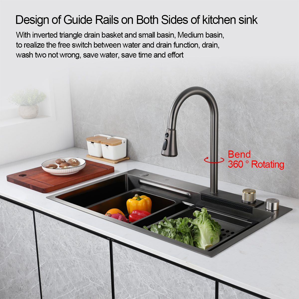 Black Stainless steel Single Bowl Drop-in Kitchen Sink Topmount Workstation Kitchen Sink with faucet Accessories