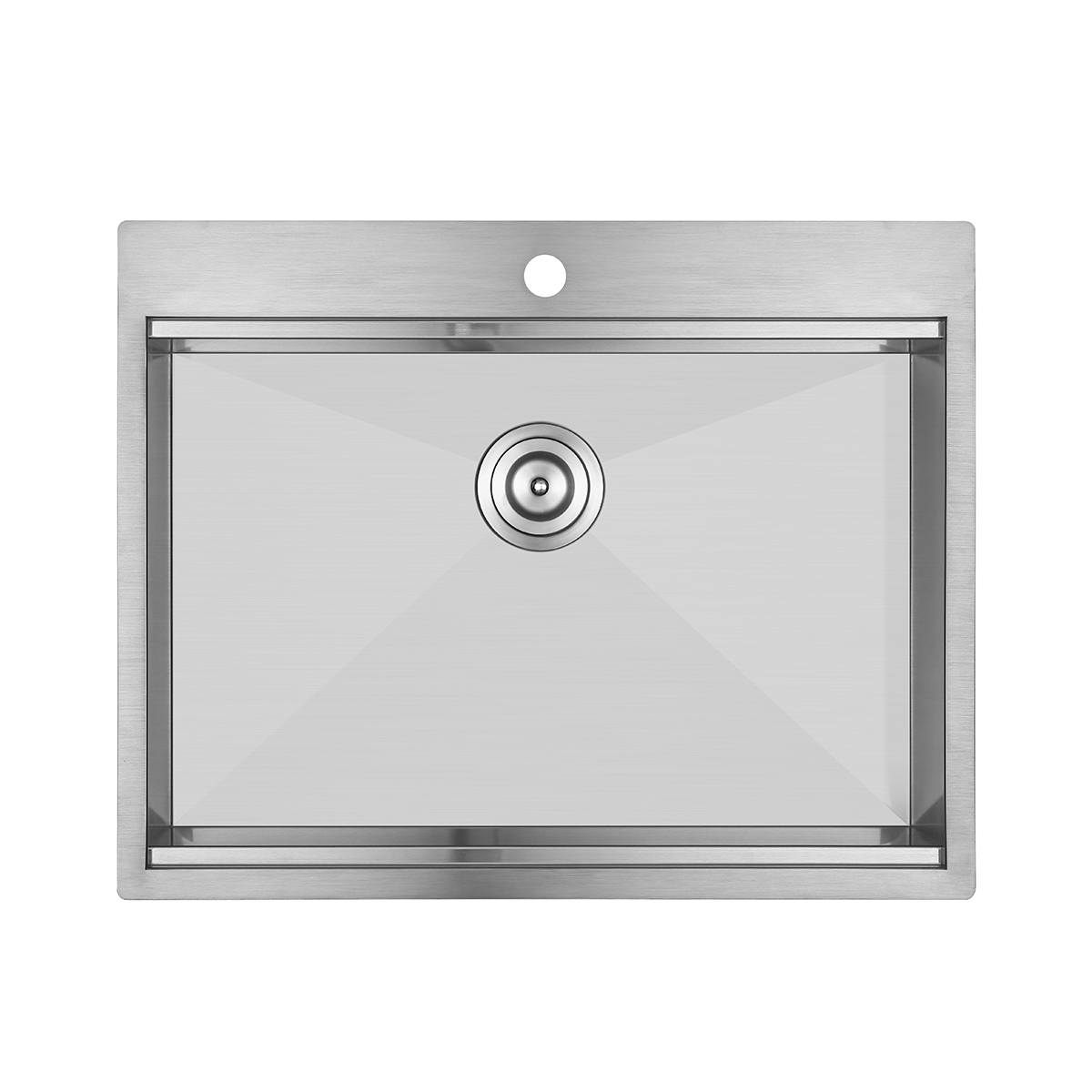 Silvery White Stainless Steel Handmade Topmount Kitchen Sink with Faucet Hole And Ledge