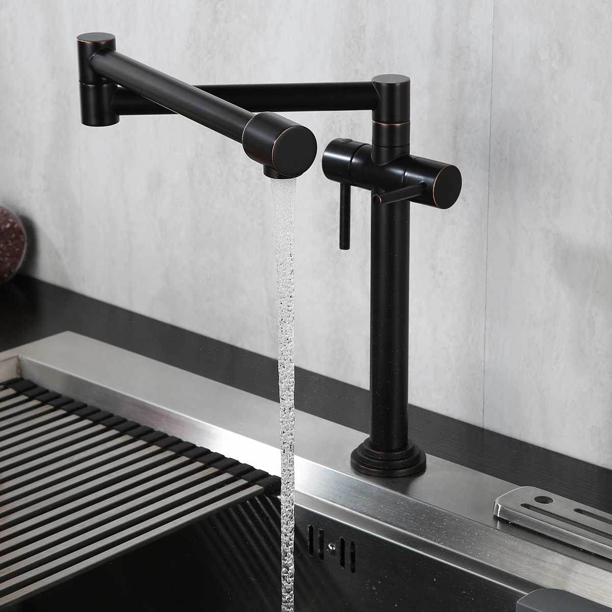 Deck Mount Pot Filler Kitchen Faucet Oil Rubbed Bronze Folding Stretchable Faucet ORB