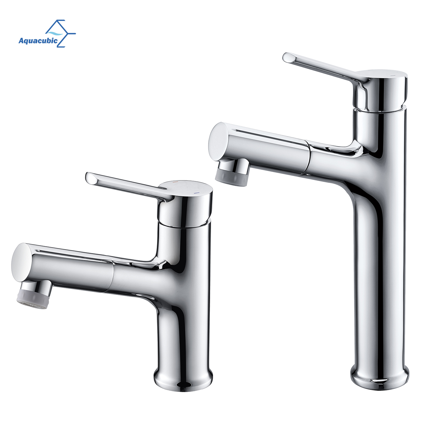 Aquacubic Factory Supplier 360 Rotating Chrome modern Wash Basin Faucets Pull out Bathroom Water Faucet