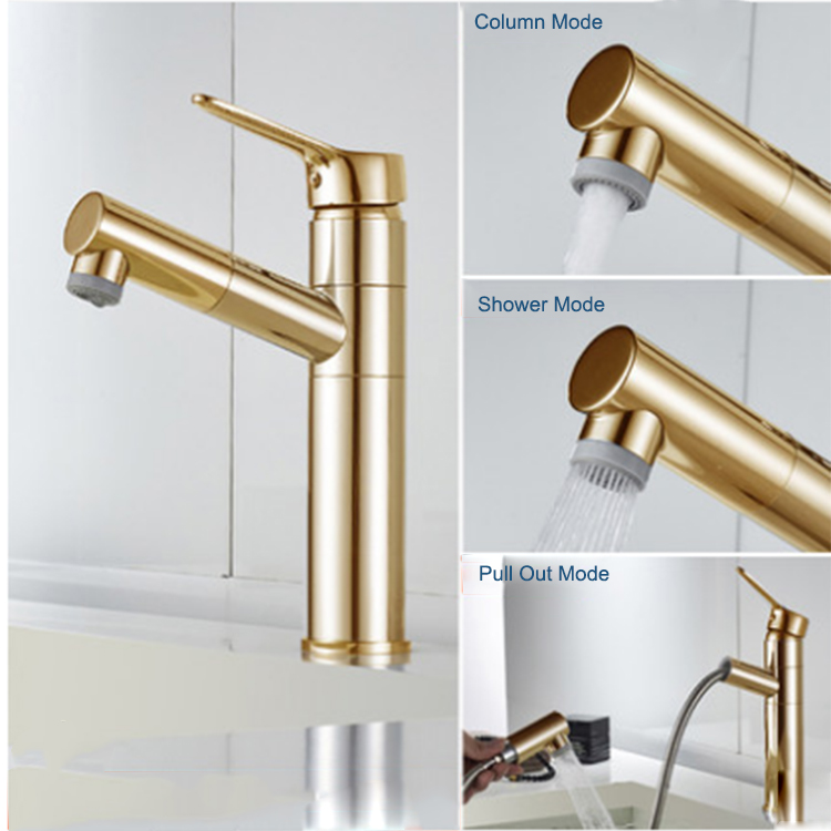 Aquacubic cupc certified Chrome Plated Bathroom lead-free Brass standard pull down single Handle Wash Basin Faucet