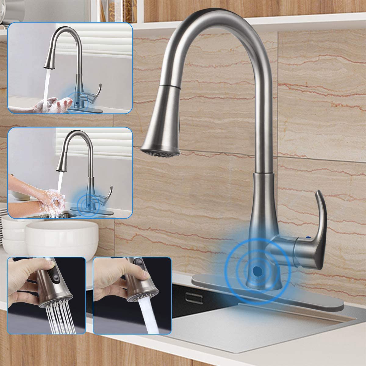 Aquacubic US Standard Sensor Infrared Smart Touchless Hand Free Two Motion Kitchen Sink Faucet