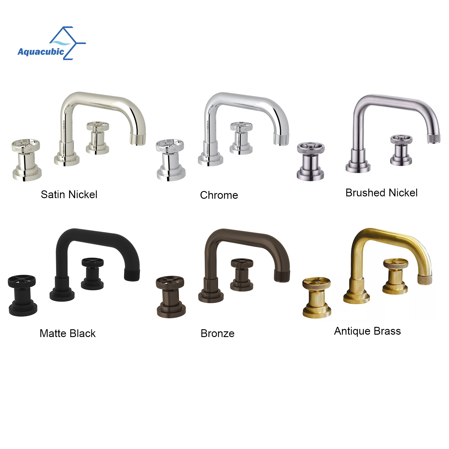 Aquacubic Luxury Deck Mounted Industrial Bathroom Faucet for 3-Holes 8-in Wide Spread Set