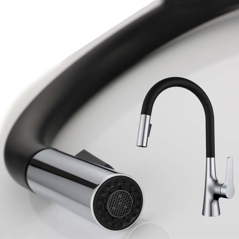 Single Handle Chrome and Black Pull Down Kitchen Sink Faucet