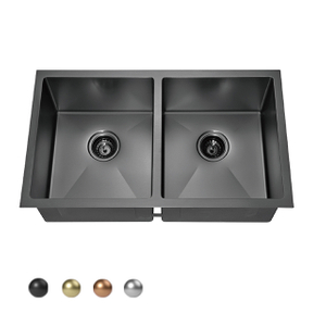 33 Inch 304 Stainless Steel PVD Nano Handmade Undermount Kitchen Sink with Double Bowl
