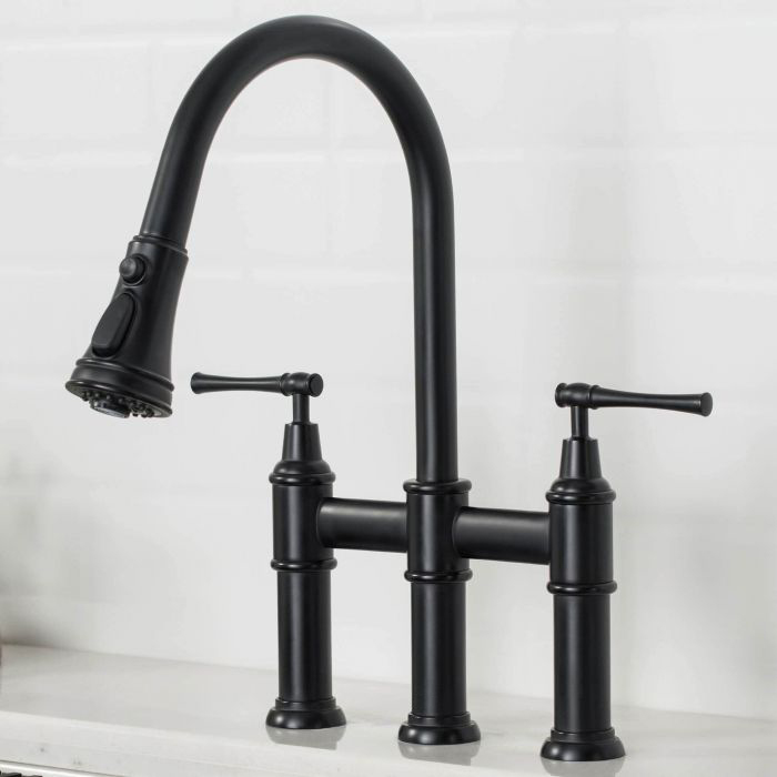 Matte Black Drinking Water Bridge Kitchen Faucet with Pull Down Sprayer