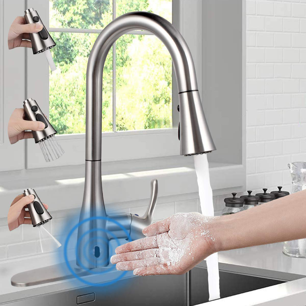 Aquacubic Infrared Sensor Kitchen Sink Faucets Spring Mixer Pull Down Tap Mixer Sense Faucets