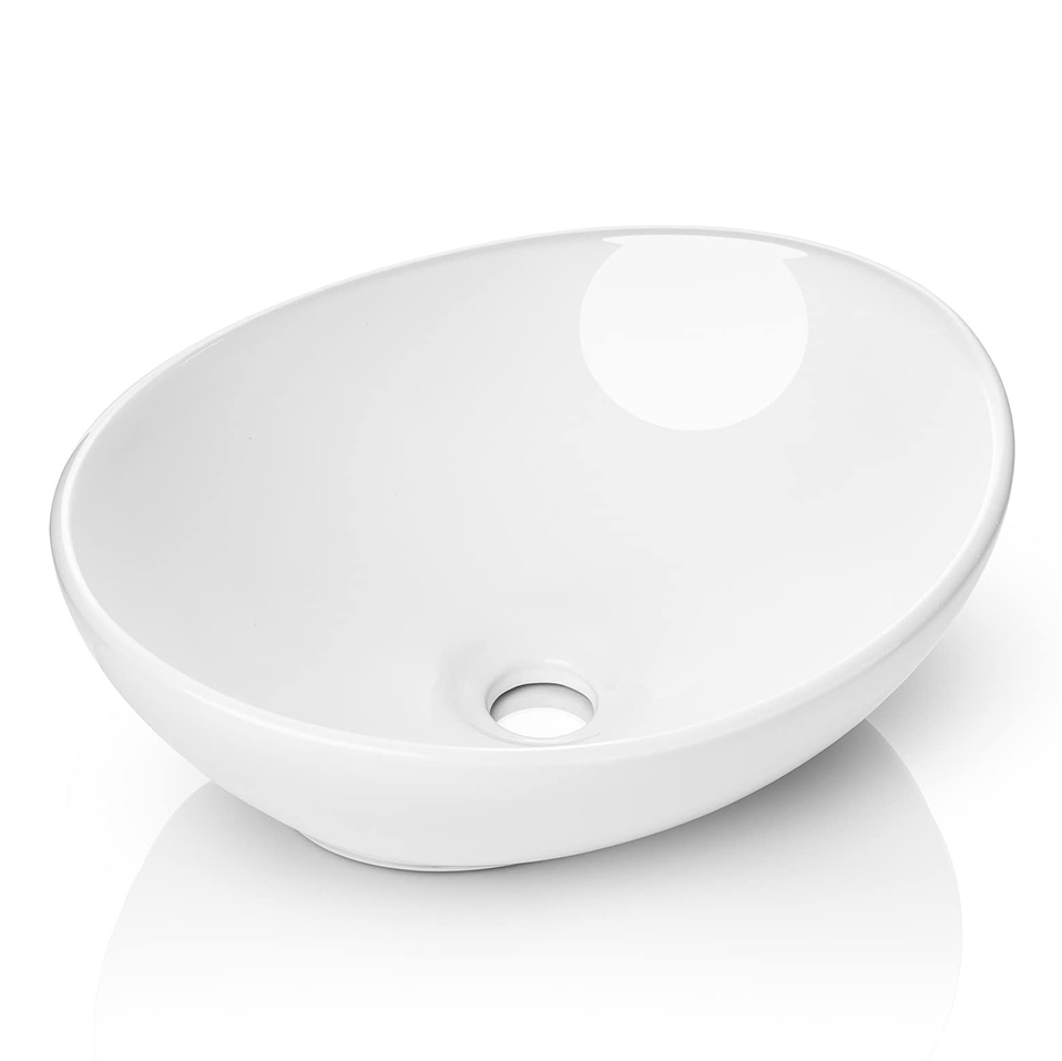 Modern Egg Shape Oval White Ceramic Vessel Bathroom Sink