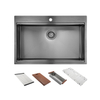 33" x 22" Stainless Steel Handmade Topmount Gunmetal Black Nano Workstation Kitchen Sink