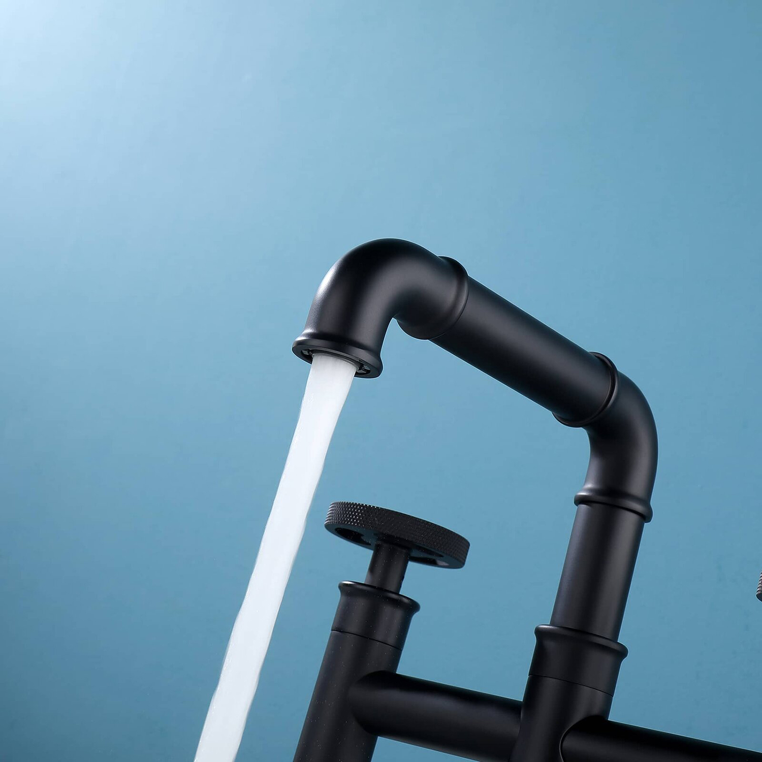 Industrial Pipe Bathroom Vessel Sink Faucet Matte Black 2Handle Solid