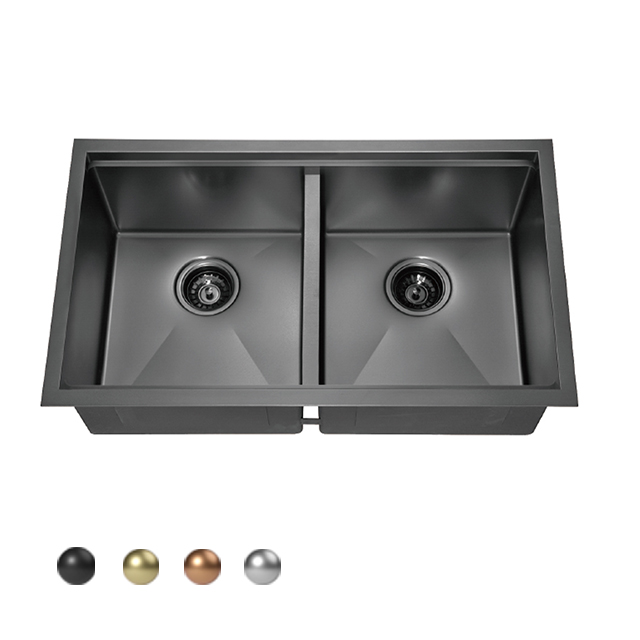 American 304 Stainless Steel Double Bowl handmade Kitchen Sink with Ledge