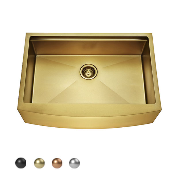 Gold Color Stainless Steel Handmade Farmhouse Single Bowl Kitchen Sink with Ledge