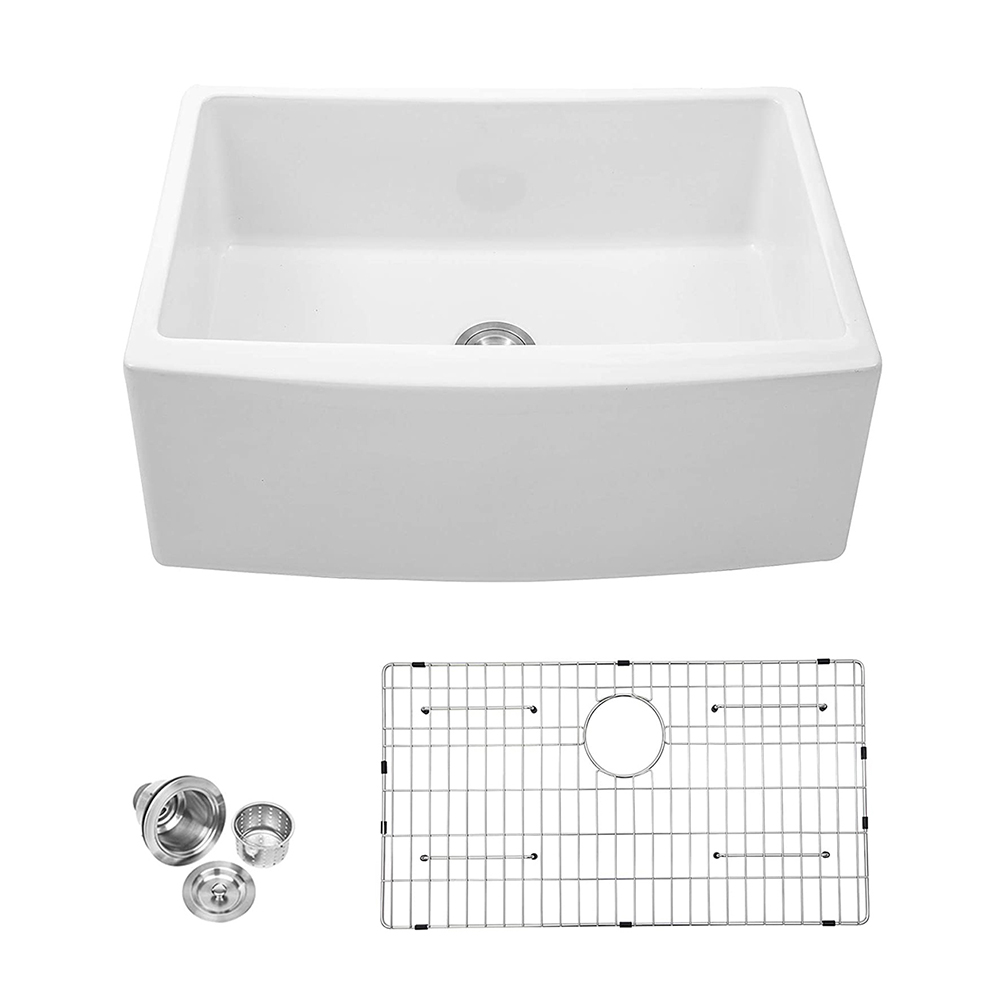Aquacubic cUPC certified 33" x 21" White Ceramic Kitchen Single Bowl Apron Front Farmhouse Sink