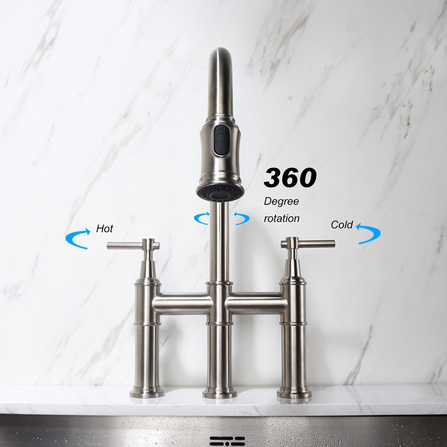 Pull Out Brass Waterfall Sink Faucet Bridge Faucet