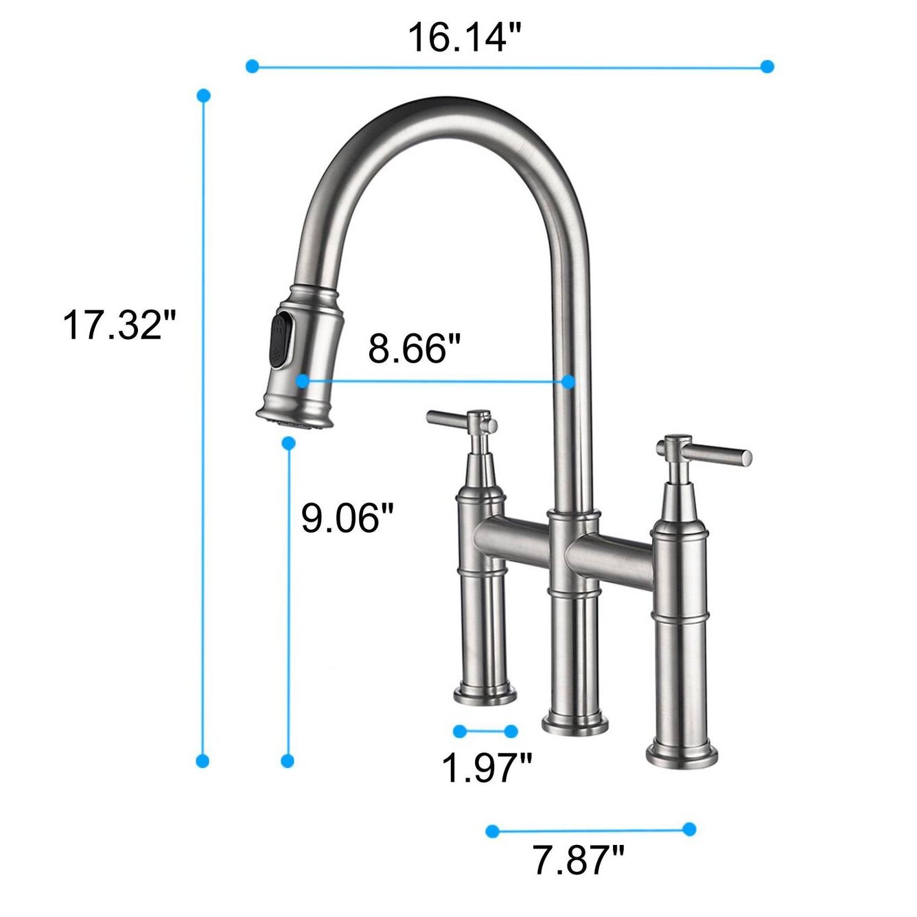 Lava Odoro Bridge Kitchen Faucet - Chrome Pull-Down Sprayer With 3-Hole Installation