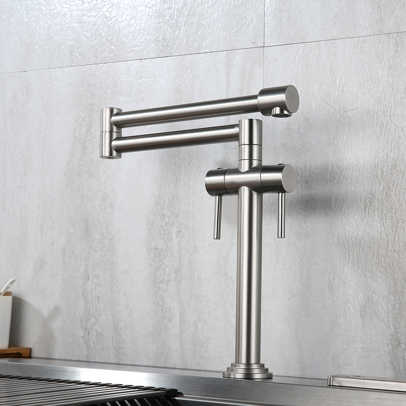 Brushed Nickel Deck Mount Pot Filler Faucet Hot and Cold Water Dual